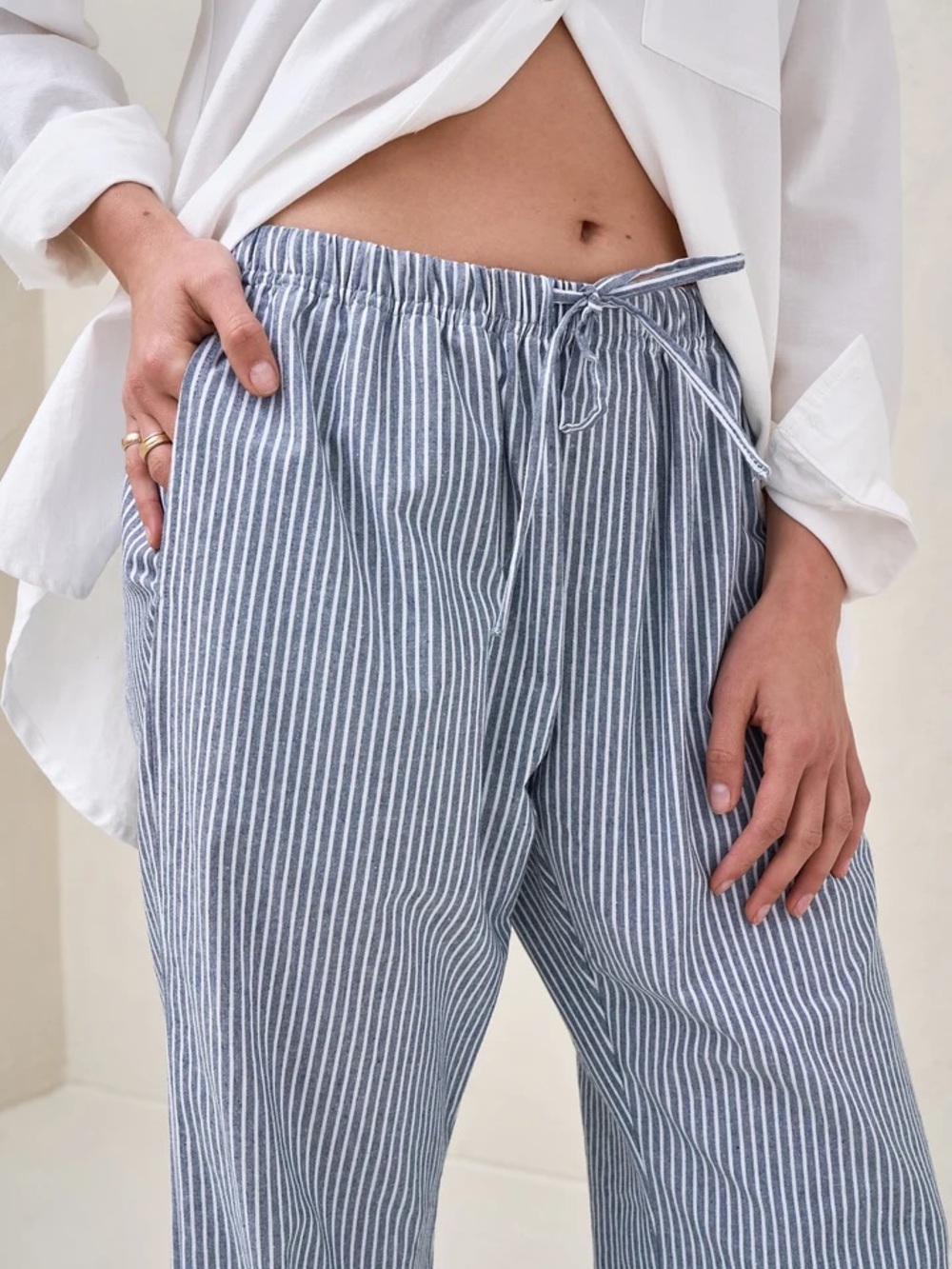 Vero Moda Blue and White Striped Straight Leg Drawstring Pants